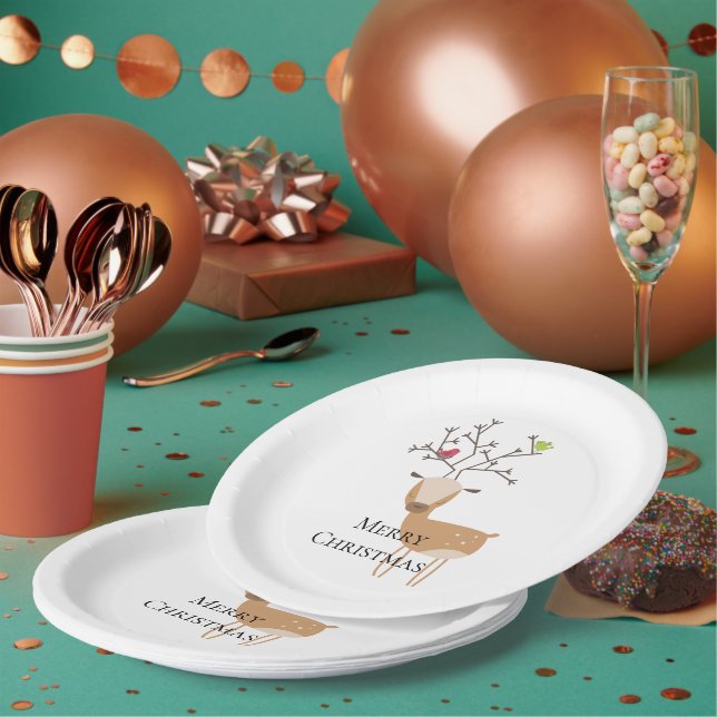 Christmas Deer with Birds Paper Plates (Multi)