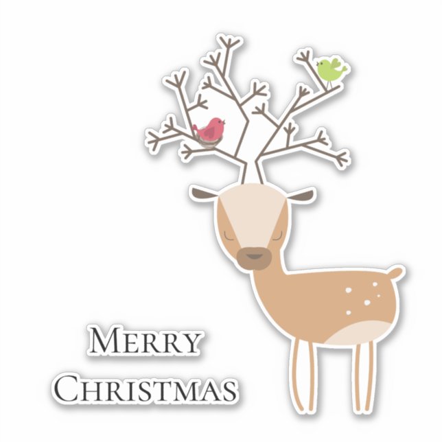 Christmas Deer with Birds Sticker (Front)