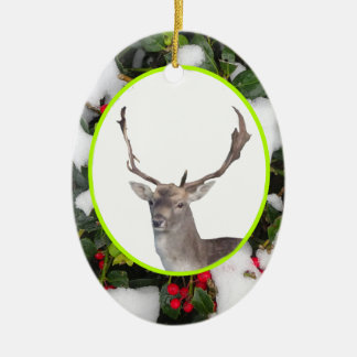 Christmas Deer with Holly Ornament