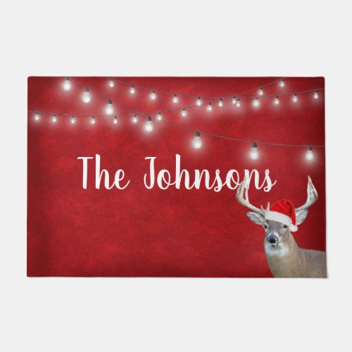 Christmas Deer With Lights and Name Doormat