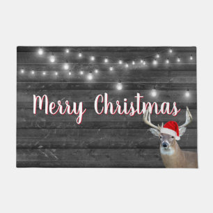 Christmas Deer With Lights On Wood Doormat