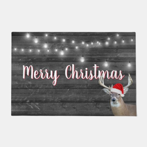 Christmas Deer With Lights On Wood Doormat