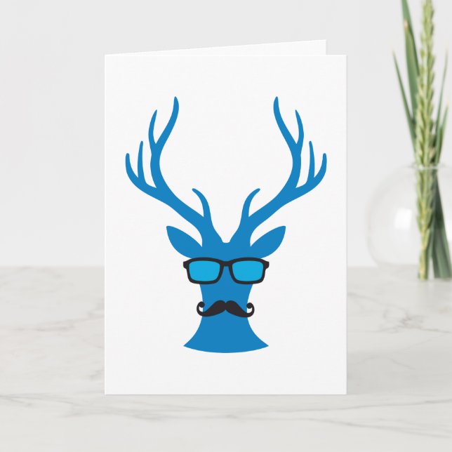 Christmas deer with mustache and nerd glasses holiday card (Front)