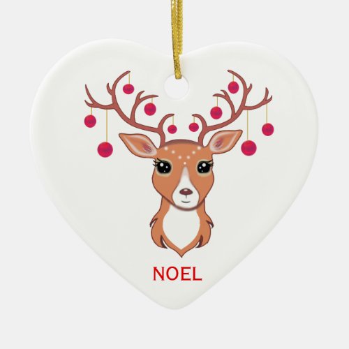 Christmas Deer with Red balls Ceramic Ornament