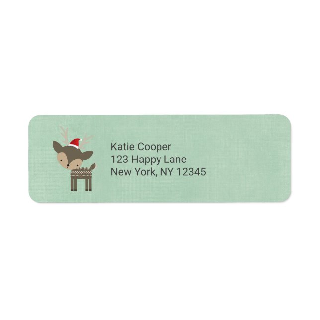 Christmas Deer With Red Santa Hat Retro Hipster Label (Front)
