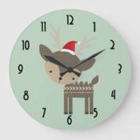 Christmas Deer With Red Santa Hat Retro Hipster