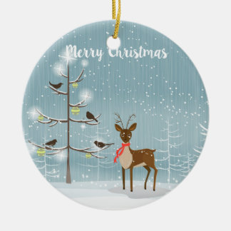 Christmas Deer With Red Scarf Ceramic Ornament