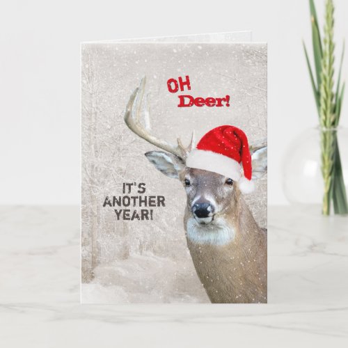 Christmas Deer with Santa Hat Holiday Card