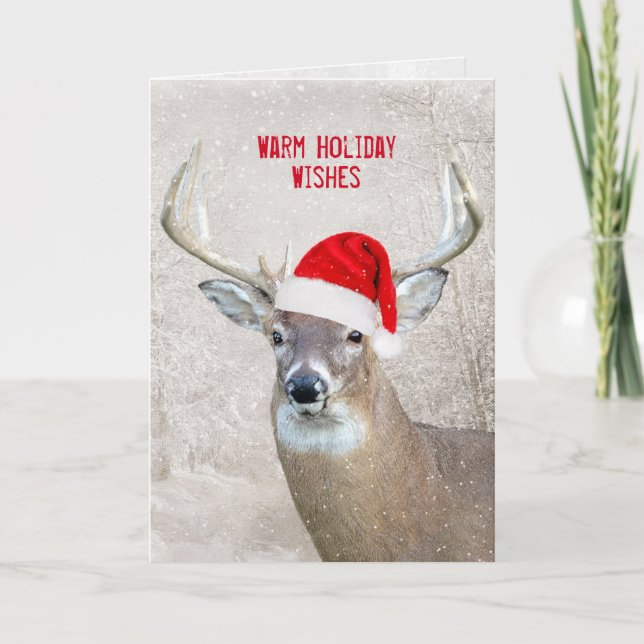 Christmas Deer with Santa Hat Holiday Card (Front)
