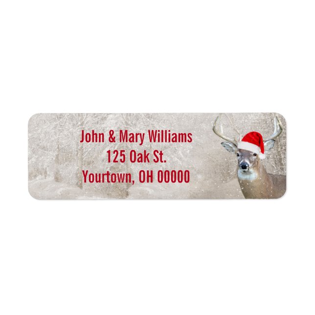 Christmas Deer with Santa Hat  Label (Front)
