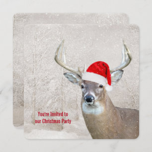Christmas Deer with Santa Hat Party Invitation