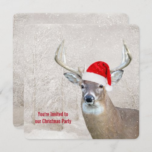 Christmas Deer with Santa Hat Party Invitation