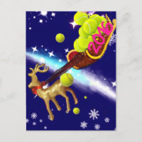 Christmas deer with sleigh holiday postcard