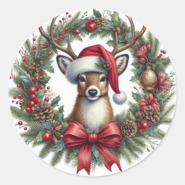 Christmas Deer Wreath Sticker (Front)
