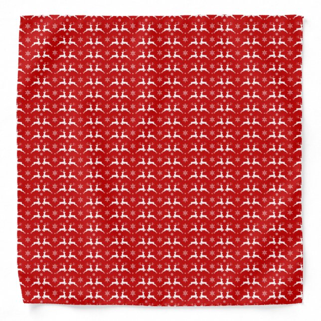 Christmas Deers and Snowflakes Red & White Pattern Bandana (Front)