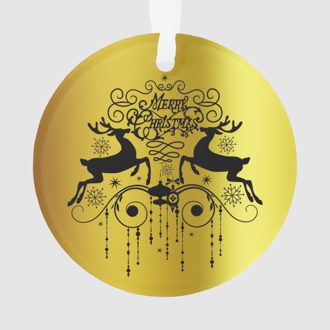 Christmas Deers Black Silhouettes Ornament (Back)