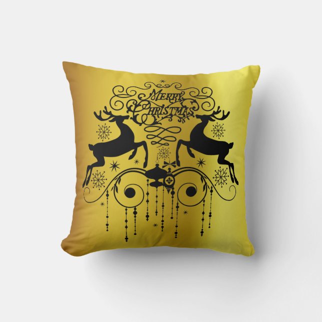 Christmas Deers Black Silhouettes Throw Pillow (Front)