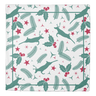 Christmas deers & holly holiday pattern duvet cover