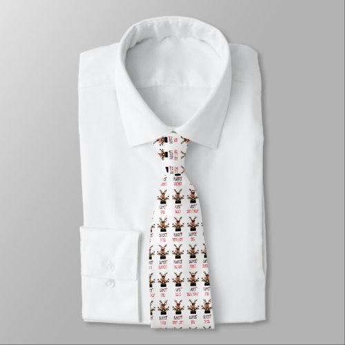 Christmas Deers on Motorcycles Neck Tie