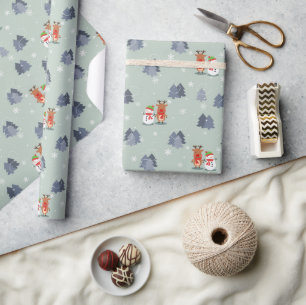 Christmas Deers Tree Snowman Noel Wrapping Paper