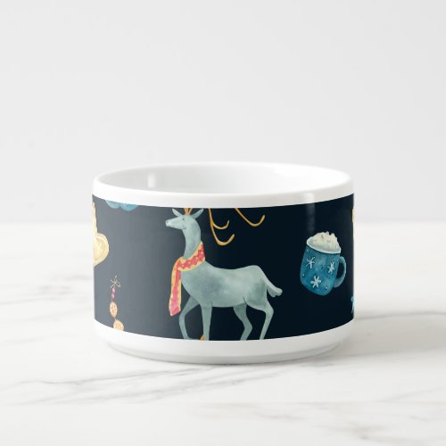 Christmas Deers Watercolor Seamless Pattern Bowl