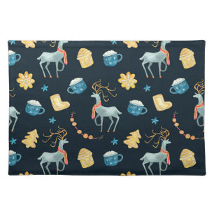 Christmas Deers: Watercolor Seamless Pattern Cloth Placemat