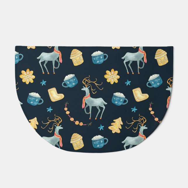 Christmas Deers: Watercolor Seamless Pattern Doormat (Front)