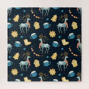 Christmas Deers: Watercolor Seamless Pattern Jigsaw Puzzle