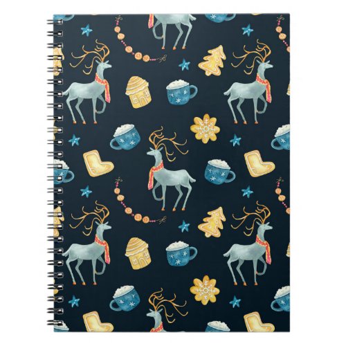 Christmas Deers Watercolor Seamless Pattern Notebook