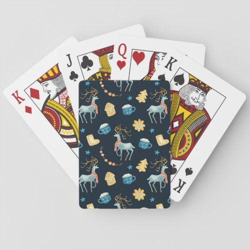 Christmas Deers Watercolor Seamless Pattern Playing Cards
