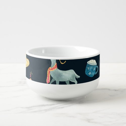 Christmas Deers Watercolor Seamless Pattern Soup Mug