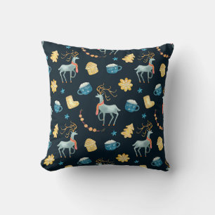 Christmas Deers: Watercolor Seamless Pattern Throw Pillow