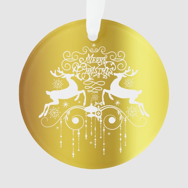 Christmas Deers White Silhouettes Ornament (Front)