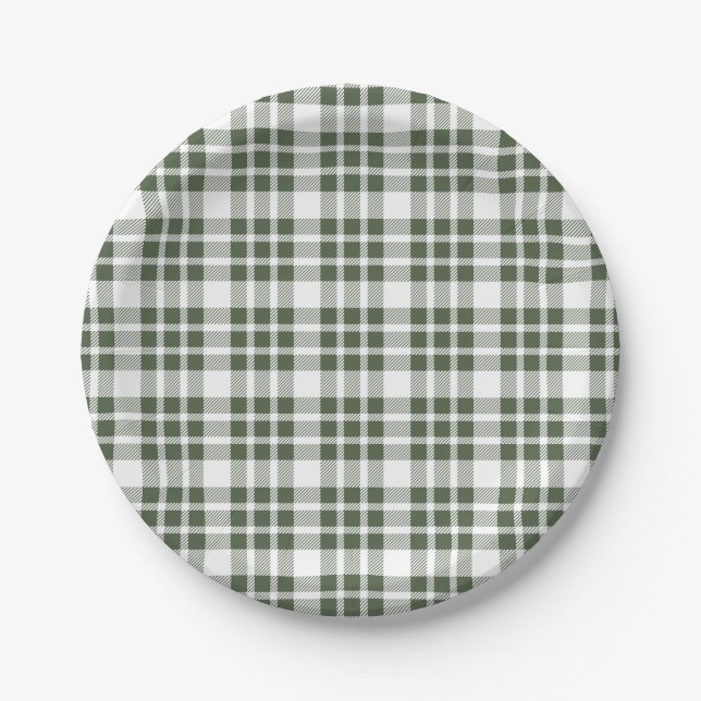 Christmas Definition Holiday Green Plaid Paper Plates (Front)
