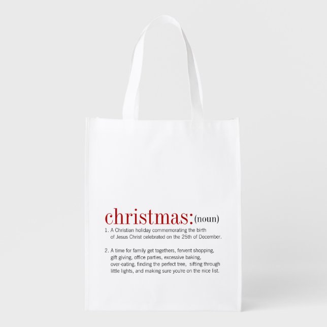 Christmas Definition Holiday Grocery Bag (Front)