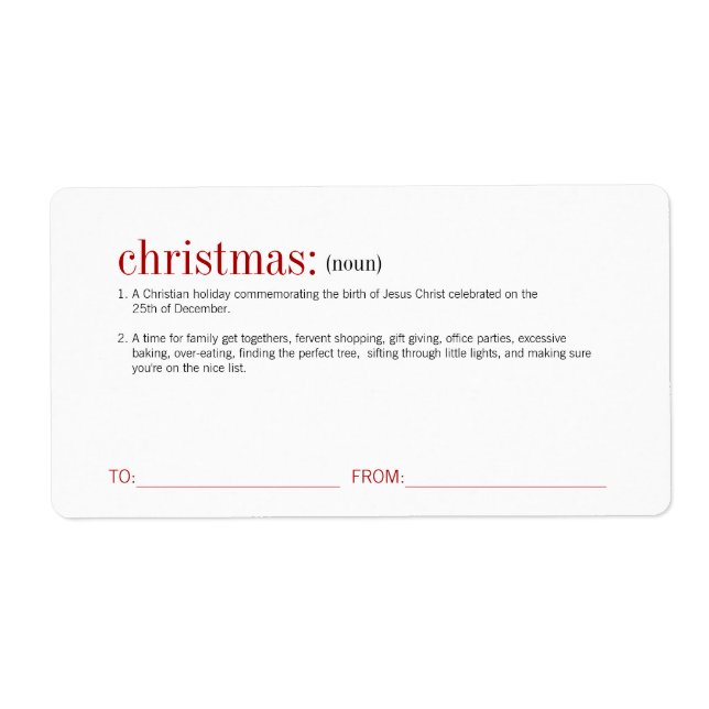 Christmas Definition Holiday Label (Front)