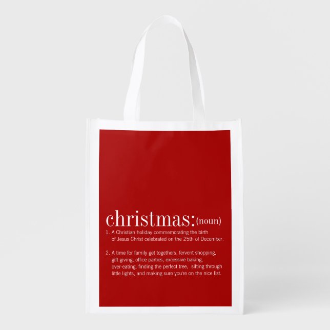 Christmas Definition Holiday Red Grocery Bag (Front)