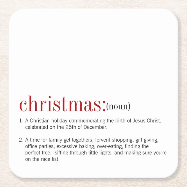 Christmas Definition Holiday Square Paper Coaster (Front)