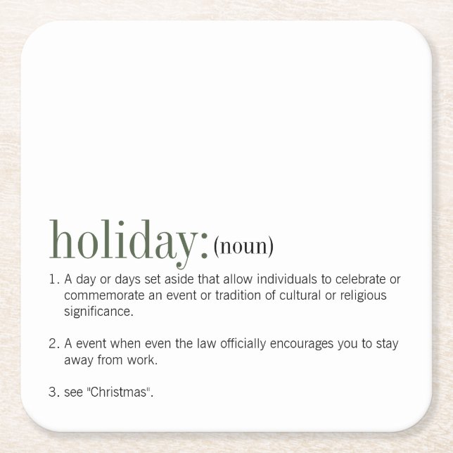 Christmas Definition Holiday Square Paper Coaster (Front)