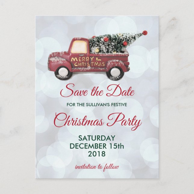 Christmas Delivery Truck Party Save the Date Postcard (Front)