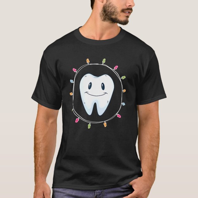 Christmas Dentist Dental Tooth In Christmas Lights T-Shirt (Front)