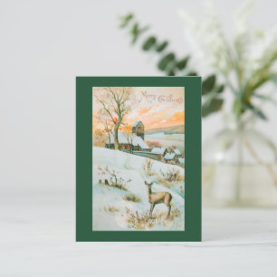 Christmas Depicting Winter Landscape and Deer Holiday Postcard