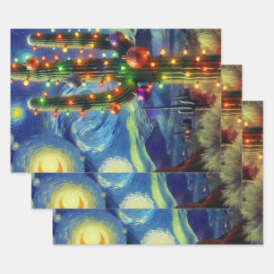 Christmas Desert Saguaro Cactus Decoupage Wrapping Paper Sheets