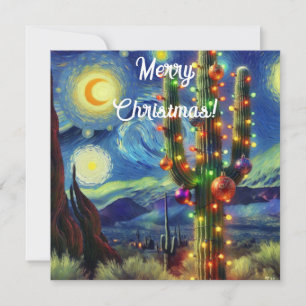 Christmas Desert Saguaro Cactus Flat Holiday Card