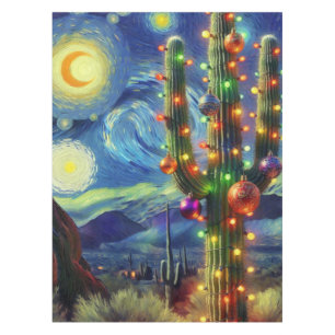 Christmas Desert Saguaro Cactus Holiday Card Tablecloth