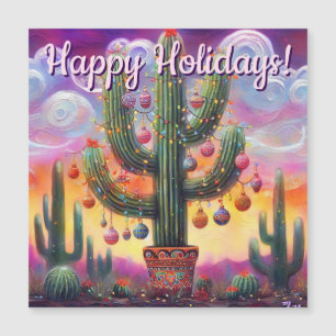 Christmas Desert Saguaro Cactus Magnetic Card