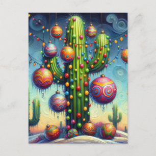 Christmas Desert Southwest Saguaro Cactus Seasonal Holiday Postcard