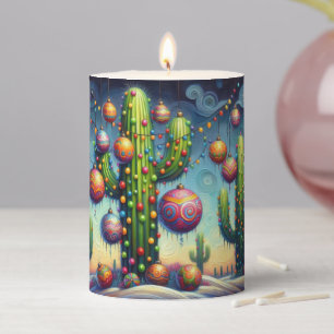 Christmas Desert Southwest Saguaro Cactus Seasonal Pillar Candle