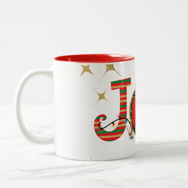 CHRISTMAS DESIGN LOVE JOY PEACE WITH CHRISTMAS LIG Two-Tone COFFEE MUG (Left)