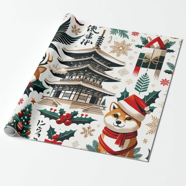 Christmas Design Pattern - Japan Themed 2 Wrapping Paper (Unrolled)
